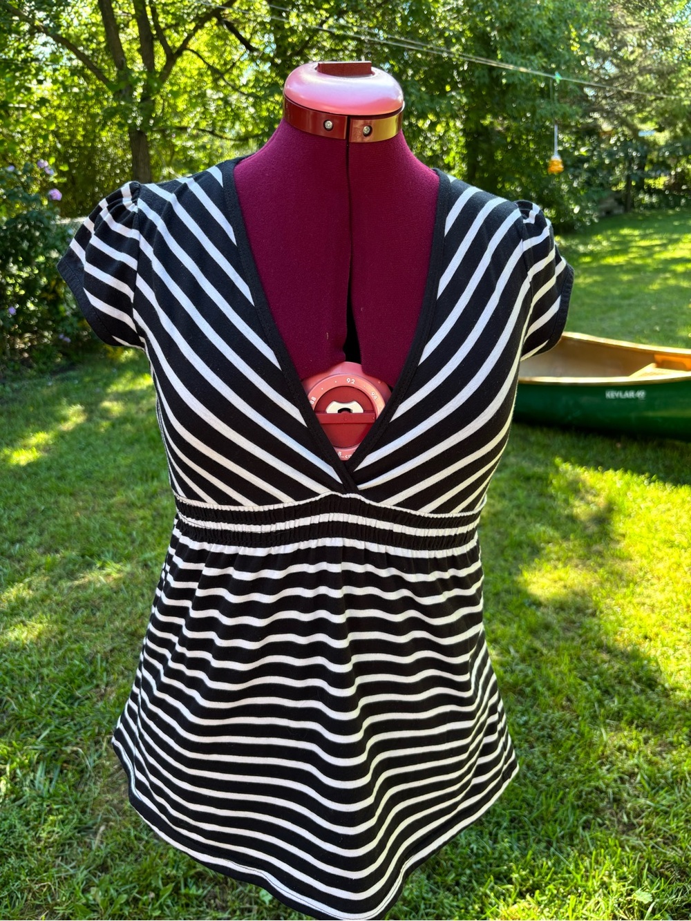 Striped empire waist stretch jersey top